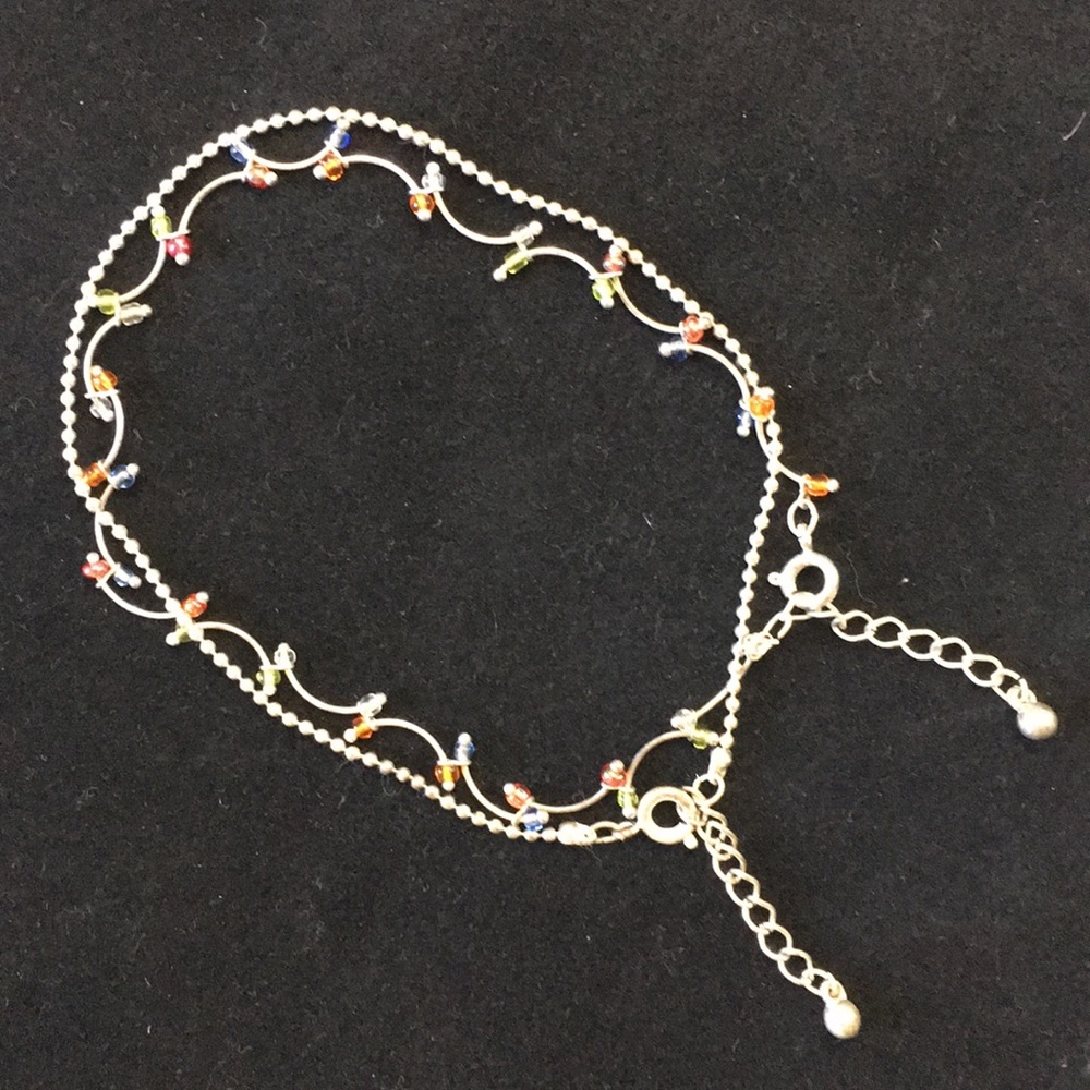 💋Silver beaded ankle bracelet 2 pair double 8.5”